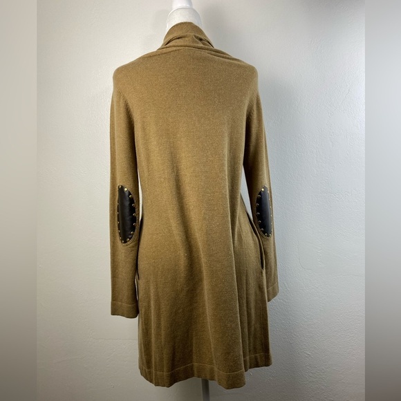 Soft Surroundings Angora Open Front Elbow Patch Cardigan Brown Sweater Small - Picture 2 of 11